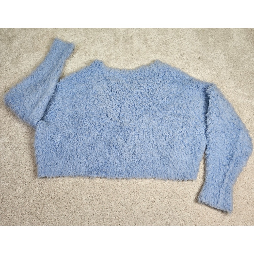 Oversized Pilcro Light Blue Fuzzy Cropped Cardigan Sweater (XXS) Size Large - Picture 5 of 7